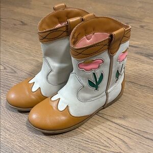Tucker & Tate Kids Floral Cowboy Boots - Tan and White - size 12